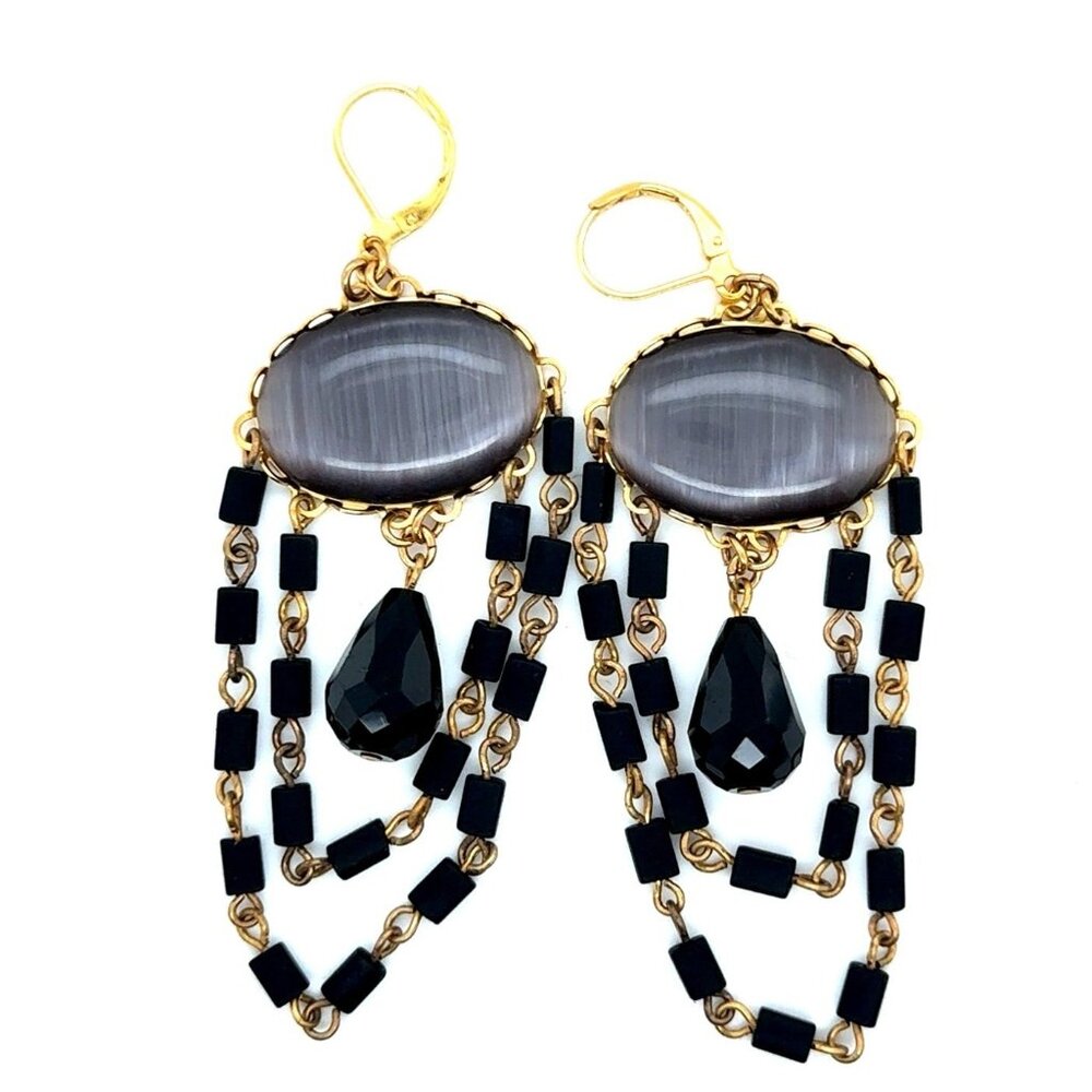 Gray/Black Stones Dangle Earrings‎